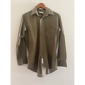 Geoffrey Beene Men's Button Down Dress Shirt Taupe Green Size 15 32/33 JL